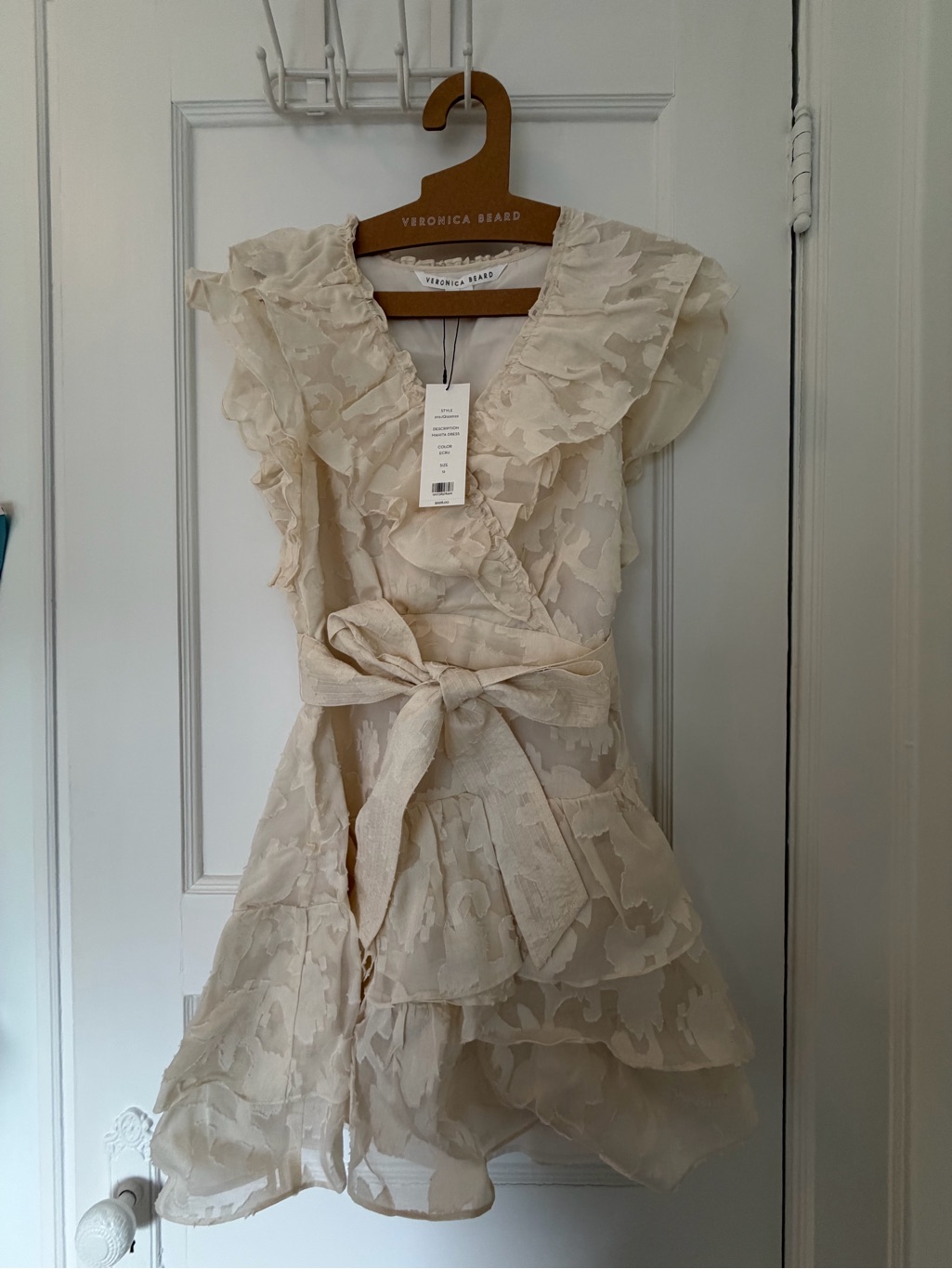 Nwt Veronica Beard Ivory Ruffled Wrap Dress
